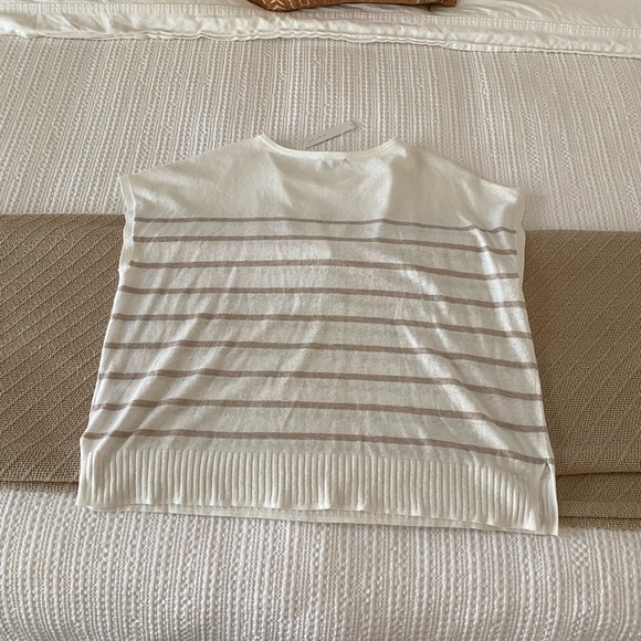Lilla P stripe split neck tunic sweater - M/L - NWT - color: Linen Stripe - Picture 6 of 10